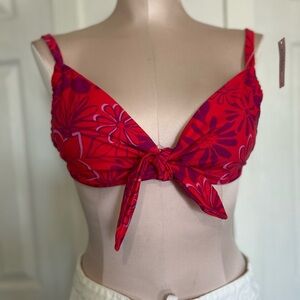 Red Floral Bikini Top